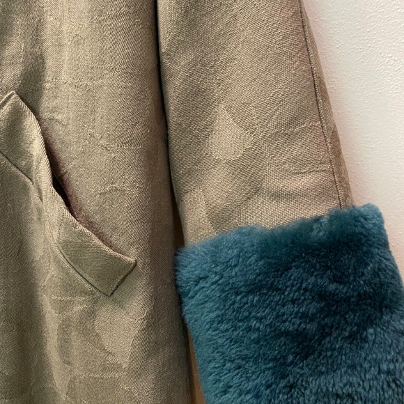 OOAK Handmade Wool, Faux Sherpa, Satin Lined Coat Ginkgo Leaf Patttern Medium - Picture 4 of 9